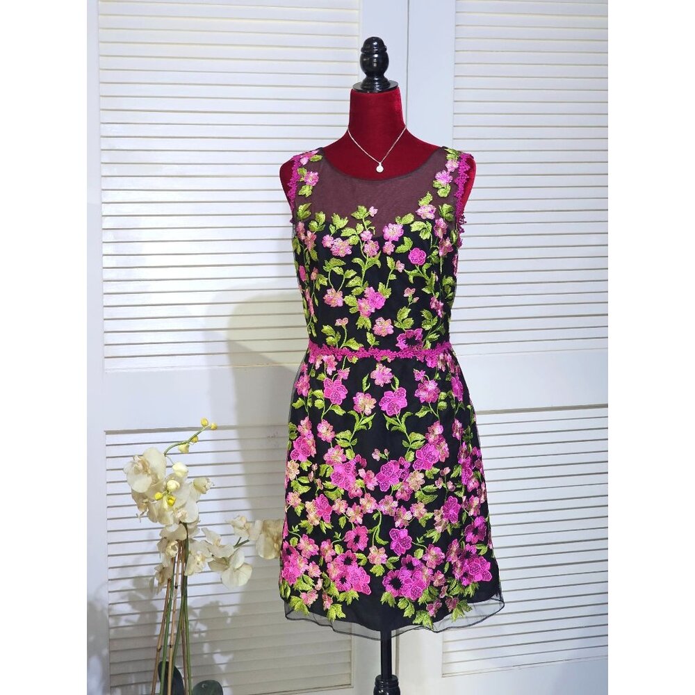 Marchesa Notte Women's Floral Embroidered Sleeveless Sheath Dress Size 12 2796